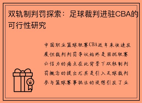 双轨制判罚探索：足球裁判进驻CBA的可行性研究